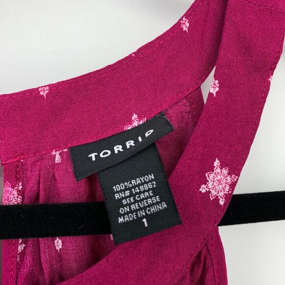 Torrid Halter Tank Top Blouse Womens Size 1X Magenta Pink White Print - Picture 5 of 5